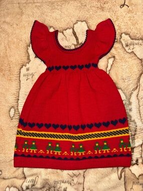 🖤VINTAGE HANDMADE SCANDINAVIAN TODDLER GIRL RED WINTER DRESS🖤
